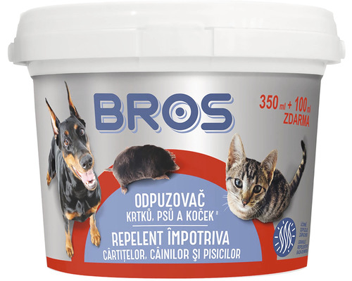 Odpuzovač krtků, psů a koček BROS 350+100 ml zdarma BROS Repelent proti krtkům, psům a kočkám