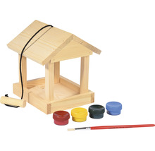 Dřevěný ptačí budka k malování s barvami a štětcem
