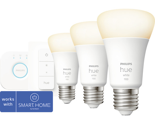 Startovací sada Philips HUE 8719514289130 - Bridge+stmívač+3x LED žárovka HUE White A60 9,5W/75W 1100lm 2700K - kompatibilní se SMART HOME by hornbach Sada žárovek Philips Hue White s dálkovým ovládáním a můstkem