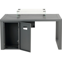 Šedý terasový stůl se skleněnou vložkou a dvířky do úložného prostoru