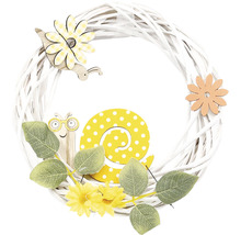 Dekorativní věnec s motivem šneků a květinami