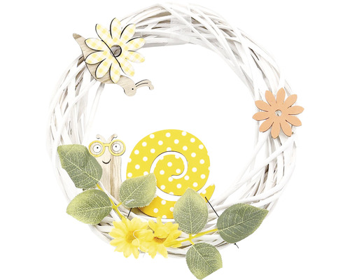Velikonoční věnec se šnekem Ø 27 cm 1 ks, mix druhů Dekorativní věnec s motivem šneků a květinami