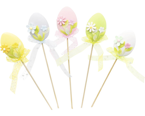 Zápich vajíčko s kytičkou 25 cm 1 ks, různé druhy Dekorativní velikonoční vajíčka na tyčkách s květinami a mašlemi