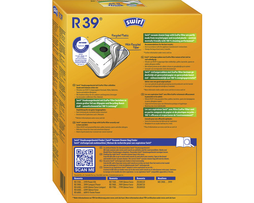 Balení sáčků do vysavače Swirl R 39 z recyklovaného plastu a papíru