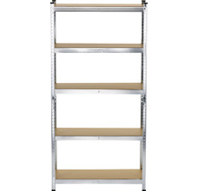 Regál s pěti dřevěnými policemi a kovovým rámem