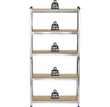 Kovový regál s pěti policemi a maximální nosností 175 kilogramů na polici