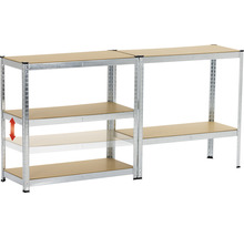 Regálový systém s nastavitelnými policemi z kovu a dřevěného materiálu