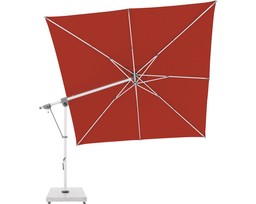 Čtvercový slunečník s bílým rámem a podstavcem