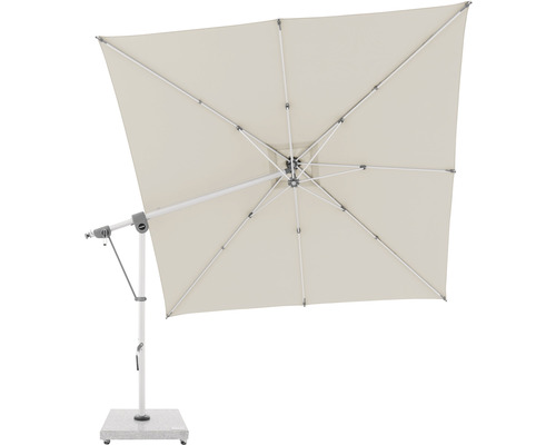 Čtvercový slunečník s boční nohou se světlým potahem zespodu