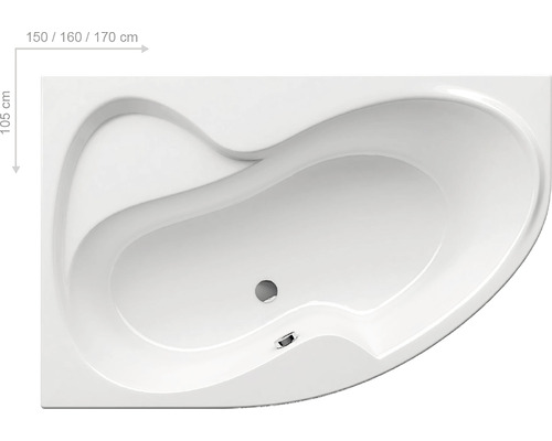 Asymetrická vana o rozměrech 150/160/170 x 105 cm