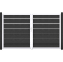 Dvoukřídlá brána s vodorovnými lamelami a rukojetí