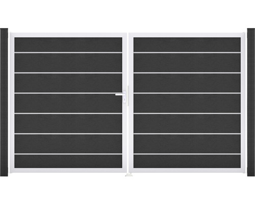 Dvoukřídlá brána s vodorovnými lamelami a rukojetí