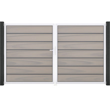 Dvoukřídlá brána s vodorovnými lamelami imitujícími dřevo