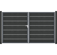 Dvoukřídlá brána s vodorovnými pruhy a sloupky