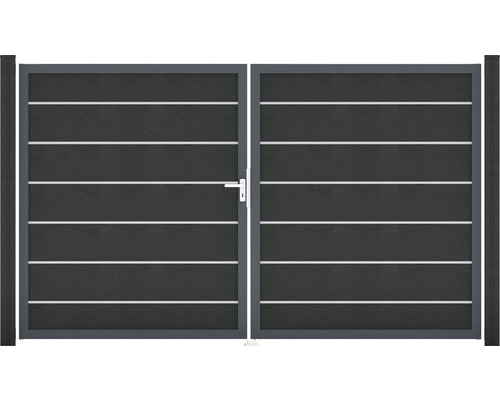 Dvoukřídlá brána s vodorovnými pruhy a sloupky