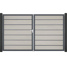 Dvoukřídlá brána s vodorovnými lamelami a rukojetí