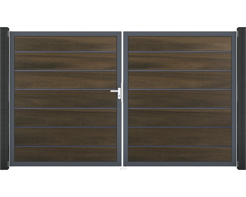 Dvoukřídlá brána s dřevěnou strukturou a kovovým rámem