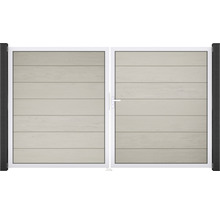 Dvoukřídlá brána s horizontálními panely a bílým rámem