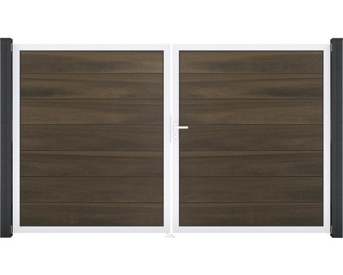 Brána GroJa Flex Grande pravá Dvoukřídlá brána s vodorovnými dřevěnými panely a bílým rámem