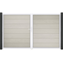 Dvoukřídlá brána s vodorovnými panely a bílým rámem