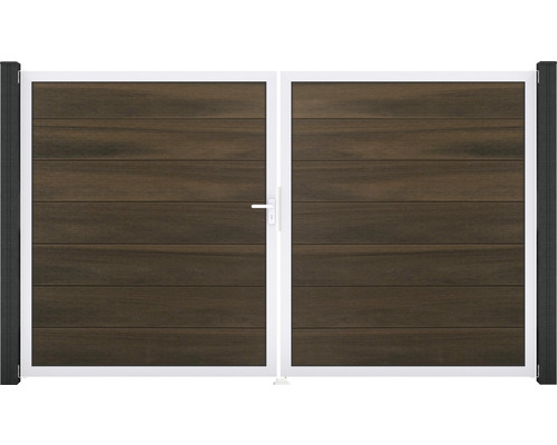 Brána GroJa Flex Grande levá Dvoukřídlá brána s dřevěnými panely a bílým rámem