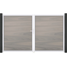 Dvoukřídlá brána s vodorovnými deskami a rukojetí