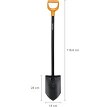 Rýč s rukojetí ve tvaru D, délka přibližně 116 cm, značka Fiskars