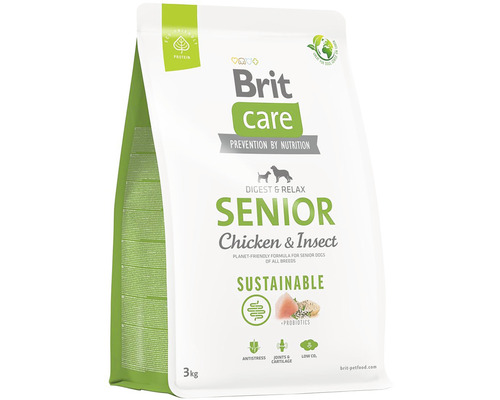 Granule pro psy Brit Care Dog Sustainable Senior 3 kg Brit Care Senior suché krmivo pro psy s kuřecím masem a hmyzem v 3 kilogramovém balení