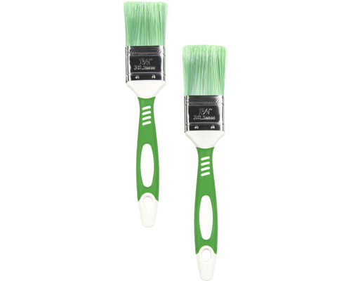 Dva štětce s umělými štětinami a plastovou rukojetí