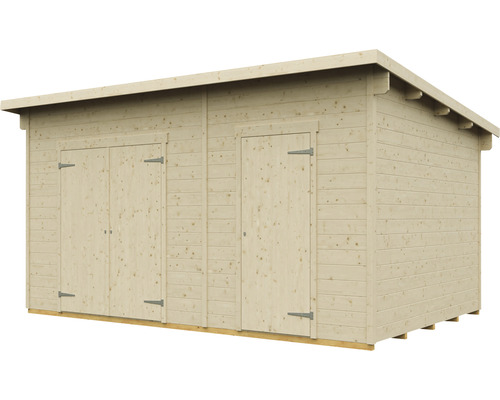 Dřevěný zahradní domek s dvoukřídlými a jednokřídlými dveřmi