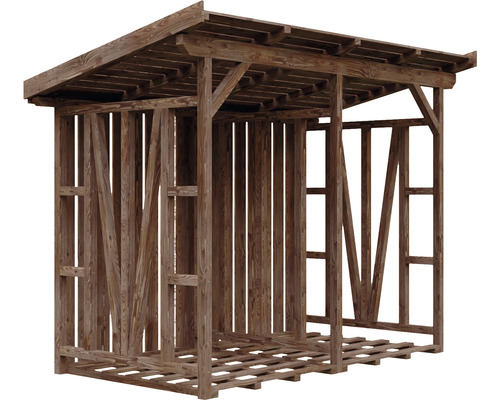 Dřevěný sklad dřeva se střechou pro skladování palivového dřeva