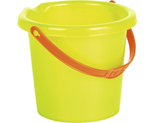 Žlutý plastový kbelík s oranžovou rukojetí