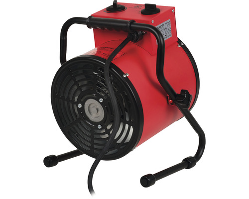 Elektrický stavební ohřívač s rukojetí a nožičkami pro mobilní použití.