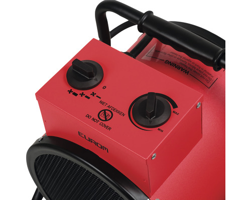 Detail červeného elektrického topidla s ovládacími prvky