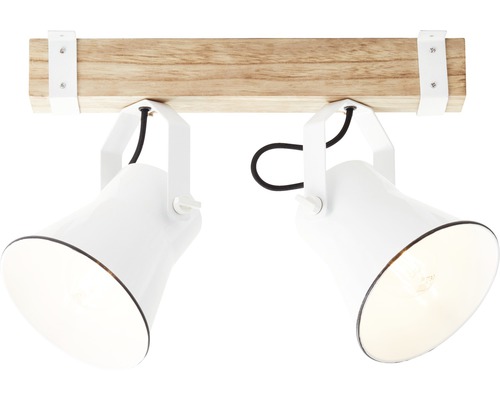 Stropní svítidlo se dvěma bodovými světly a dřevěným nosníkem