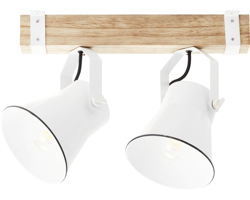 Dvě bílá bodová světla na dřevěné liště