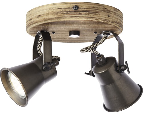Stropní svítidlo se dvěma reflektory a dřevěnými detaily