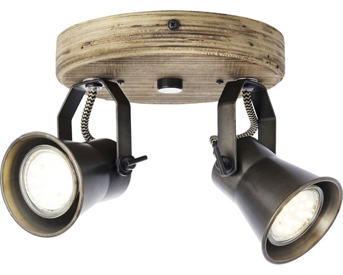 Stropní svítidlo se dvěma reflektory a dřevěnou aplikací