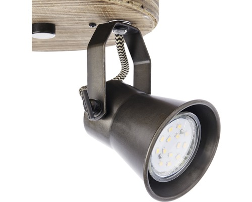 Stropní bodové svítidlo z dřeva a kovu s LED žárovkou