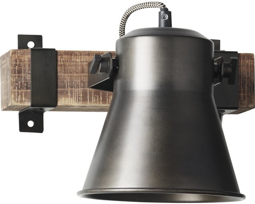 Nástěnné svítidlo s dřevěnou základnou a kovovými prvky