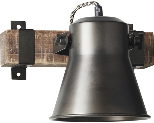 Nástěnné svítidlo s dřevěným držákem a kovovým stínidlem