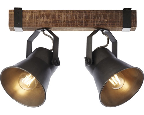 Stropní svítidlo se dvěma reflektory na dřevěném trámu