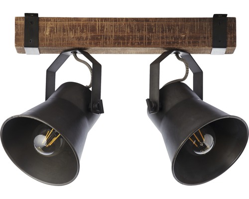 Stropní svítidlo se dvěma bodovými světly a dřevěným trámem