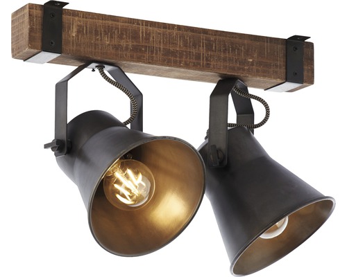 Stropní svítidlo se dvěma reflektory a dřevěným nosníkem