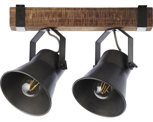 Stropní svítidlo se dvěma reflektory a dřevěným nosníkem