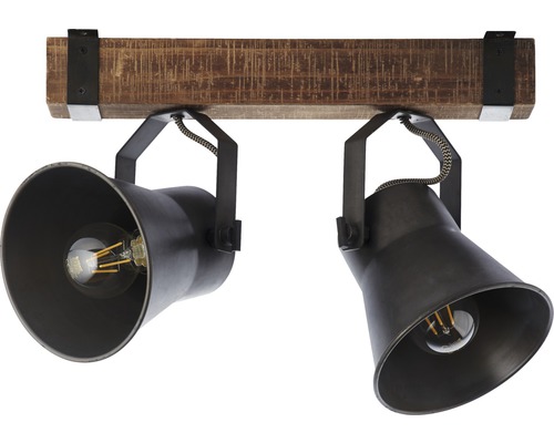 Stropní svítidlo se dvěma reflektory a dřevěným trámem