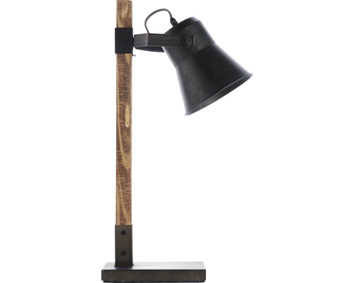 Dřevěná stolní lampa s kovovou základnou a nastavitelným stínidlem