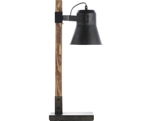 Stolní lampa s dřevěným stojanem a kovovým stínidlem