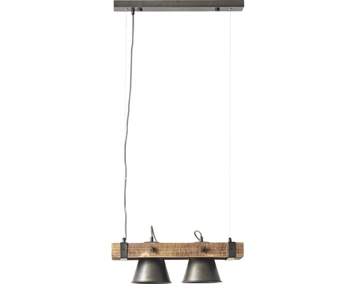Závěsné svítidlo s dřevěným trámem a dvěma světly