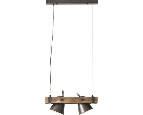 Závěsné svítidlo s dřevěným trámem a dvěma reflektory